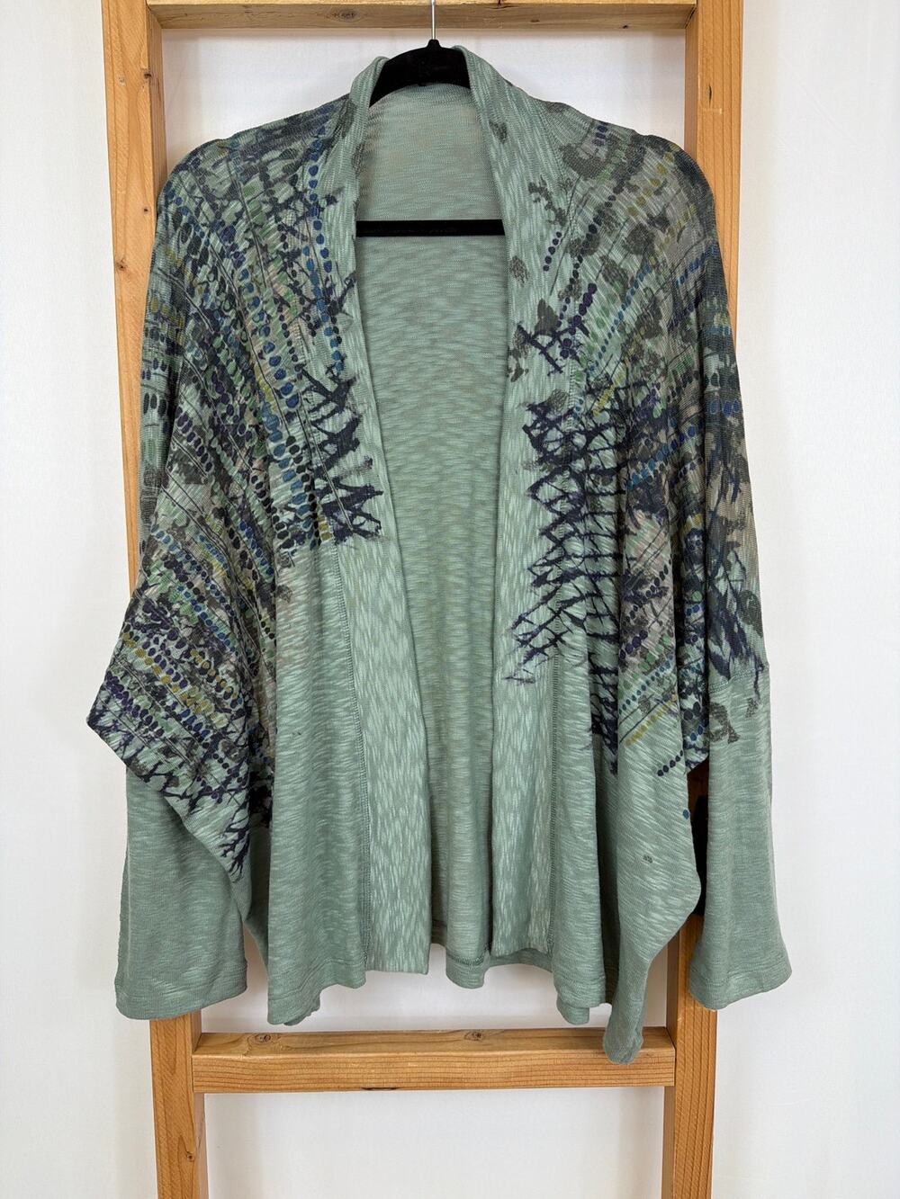 Inoah Green Multicolored Pattern Open Swing Raglan Sleeve Cardigan XL